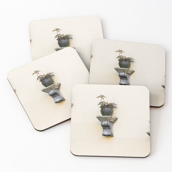 Item preview, Three Wall Planters With Potted Succulents on Pale Yellow Stucco Exterior designed and sold by Nmallia.