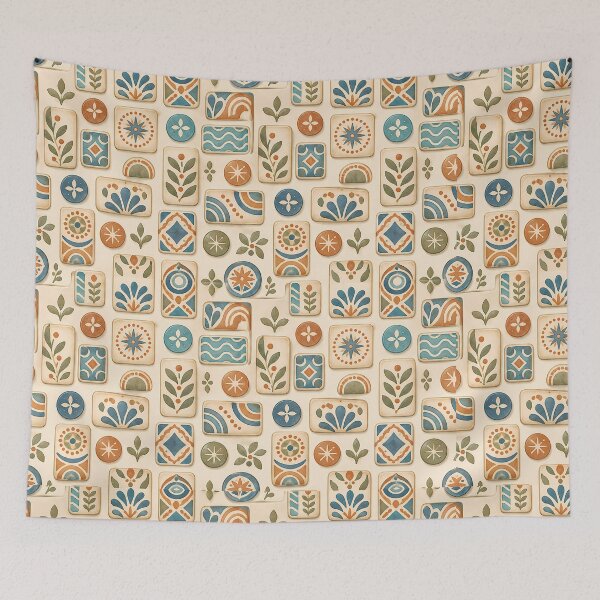 Item preview, Mediterranean Blue Terracotta Botanical Ceramic Tile Mosaic Pattern designed and sold by Apex Designs.