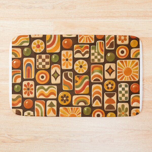 Item preview, Retro 70s Orange Brown Geometric Floral Tile Pattern designed and sold by Apex Designs.