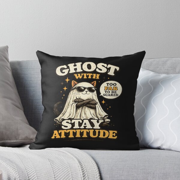 Item preview, Ghost Cat Stay Attitude Halloween Vintage designed and sold by CozyCritterWork.