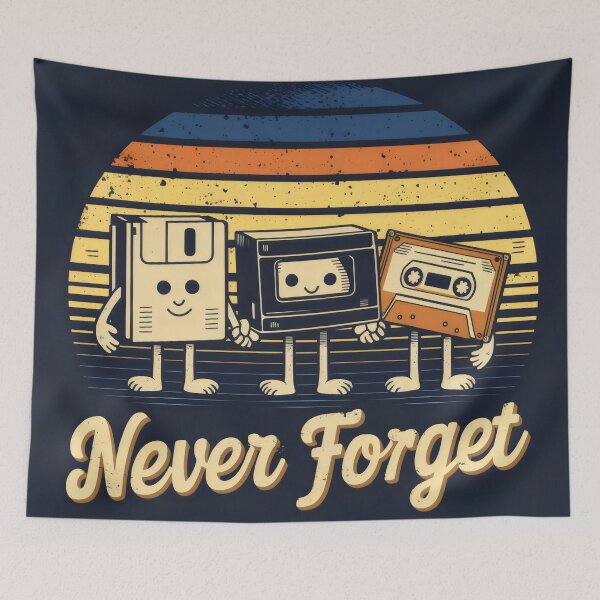 Item preview, Never Forget Retro Floppy Disk VHS Cassette Tape 80s 90s Nostalgia designed and sold by MyHappyArtShop.