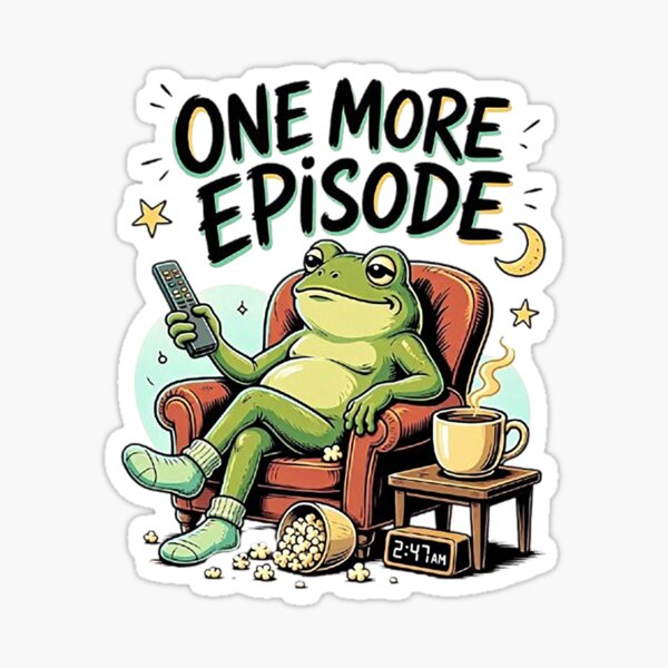Item preview, One More Episode Funny Frog Binge Watching Illustration designed and sold by Dogandesighn.