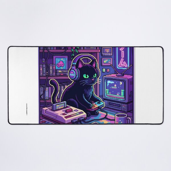 Item preview, Retro Cyberpunk Gaming Cat Pixel Art designed and sold by SnapStickerHub.