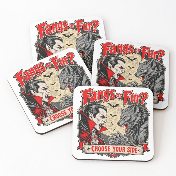 Item preview, Fangs or Fur, Werewolf vs vampire, Halloween fun designed and sold by Wabidasse's Tip-Top Tees.