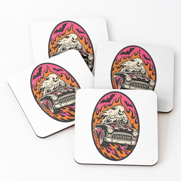Item preview, Ghost Driver Hot Rod – Retro Halloween Flaming Car designed and sold by Simon-art-land.