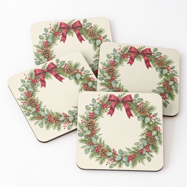 Item preview, Watercolor Christmas Wreath with Red Bow & Eucalyptus Clipart designed and sold by lavanya11.