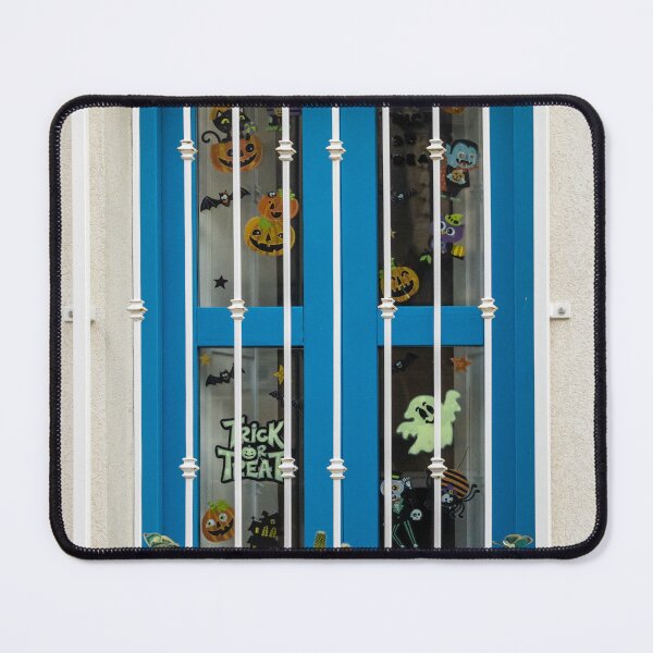 Item preview, Blue Window With White Iron Bars and Halloween Decorations Saying Trick Or Treat designed and sold by Nmallia.