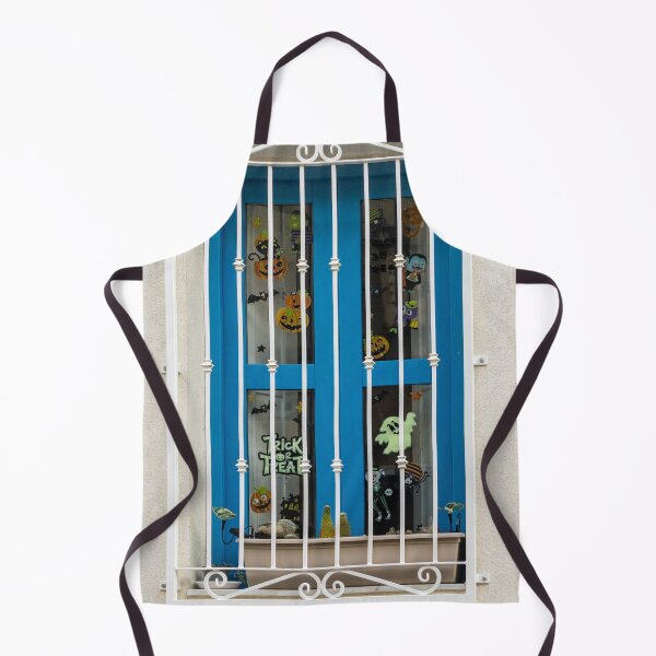 Item preview, Blue Window With White Iron Bars and Halloween Decorations Saying Trick Or Treat designed and sold by Nmallia.
