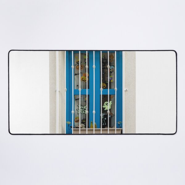 Item preview, Blue Window With White Iron Bars and Halloween Decorations Saying Trick Or Treat designed and sold by Nmallia.