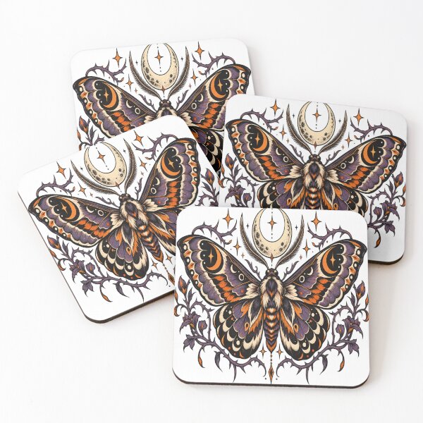 Item preview, Gothic Celestial Moth with Crescent Moon – Purple Orange Witchcore Fantasy Art designed and sold by shemodas.