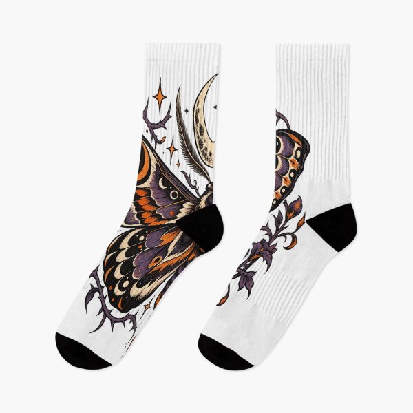 Artikelvorschau, Gothic Celestial Moth with Crescent Moon – Purple Orange Witchcore Fantasy Art entworfen und verkauft von shemodas.