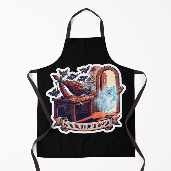Item preview, Prohibido Robar Jamon - Funny Halloween Ghost Cat & Bats Stealing Ham designed and sold by UkrainianSpain.