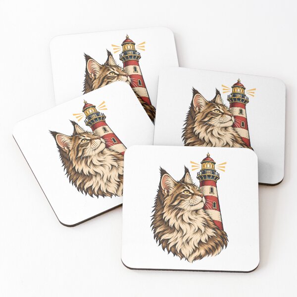 Item preview, Maine Coon Cat Lighthouse Nautical Tattoo Art designed and sold by Old's Cool Cat Studio.