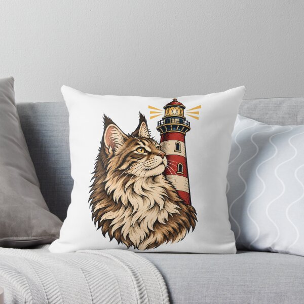 Item preview, Maine Coon Cat Lighthouse Nautical Tattoo Art designed and sold by Old's Cool Cat Studio.