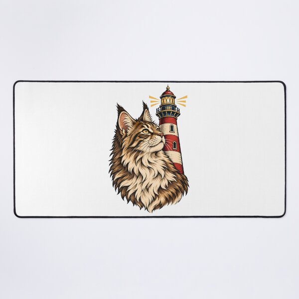 Item preview, Maine Coon Cat Lighthouse Nautical Tattoo Art designed and sold by Old's Cool Cat Studio.