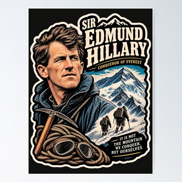 Item preview, Póster de alpinismo vintage de Sir Edmund Hillary: Expedición al Everest y arte de escalada. designed and sold by Marginalia Workshop.