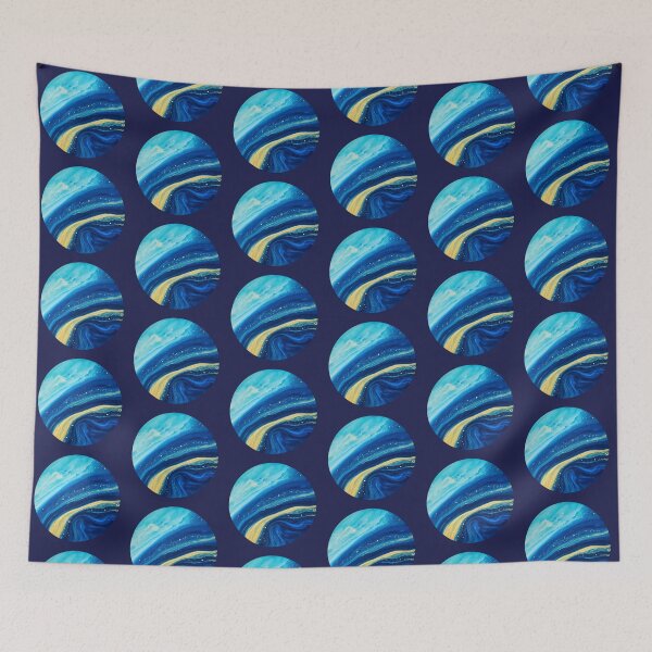 Item preview, Blue Gold Watercolor Planet with Cosmic Swirls designed and sold by -KRAFTWERK.