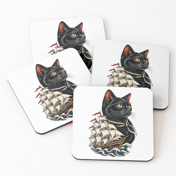 Item preview, Black Cat Sailor Ship Nautical Tattoo Art designed and sold by Old's Cool Cat Studio.