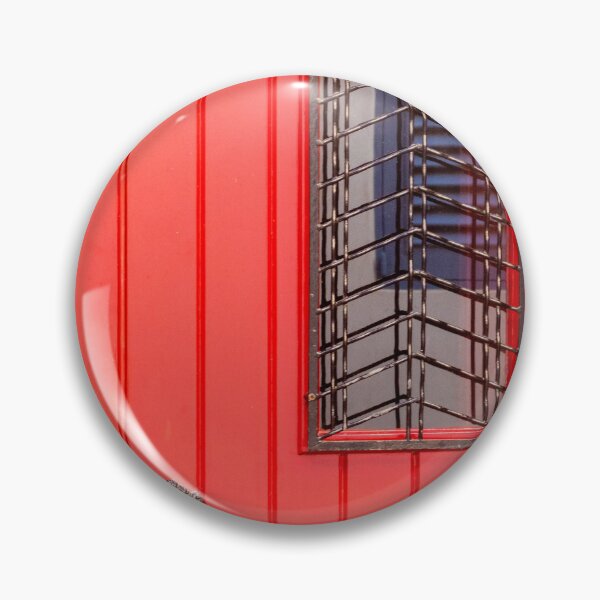 Item preview, Red Paneled Door With Lion Knocker And Narrow Grilled Window On Urban Facade designed and sold by Nmallia.