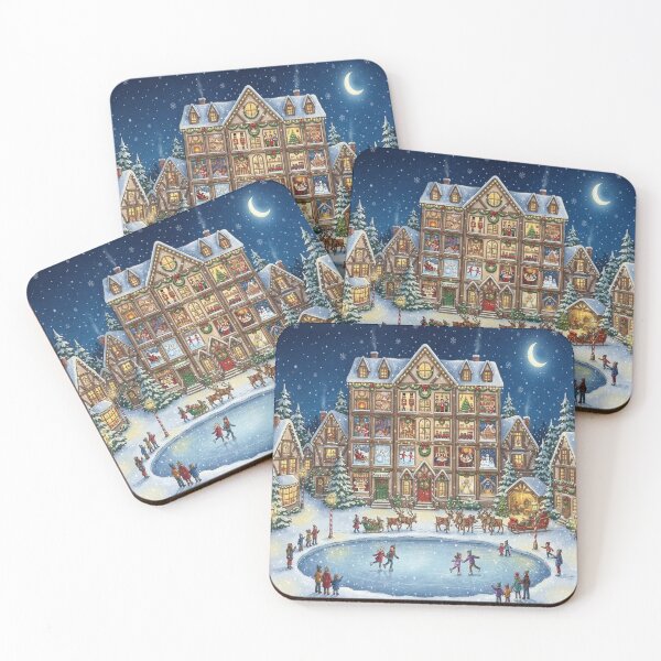 Item preview, Cozy Christmas Village Advent Calendar Ice Skating Town Illustration designed and sold by kanjxtan.