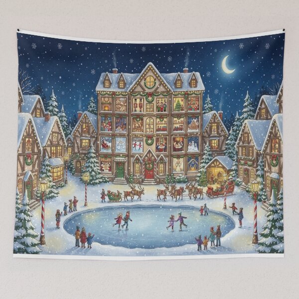 Item preview, Cozy Christmas Village Advent Calendar Ice Skating Town Illustration designed and sold by kanjxtan.