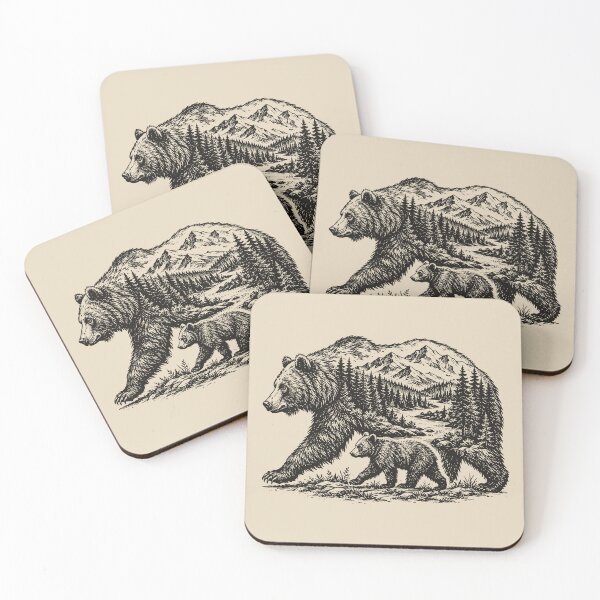 Item preview, Vintage Mama Bear & Cub Wildlife Animal Mountains designed and sold by Y-Vibes.
