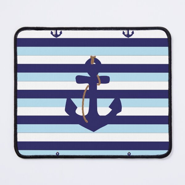 Item preview, Nautical anchor navy blue pale blue striped pattern designed and sold by fluffyfamcraft.