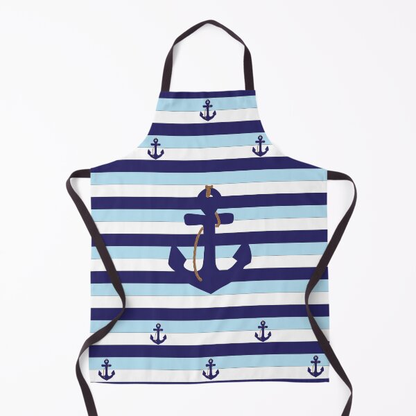 Item preview, Nautical anchor navy blue pale blue striped pattern designed and sold by fluffyfamcraft.