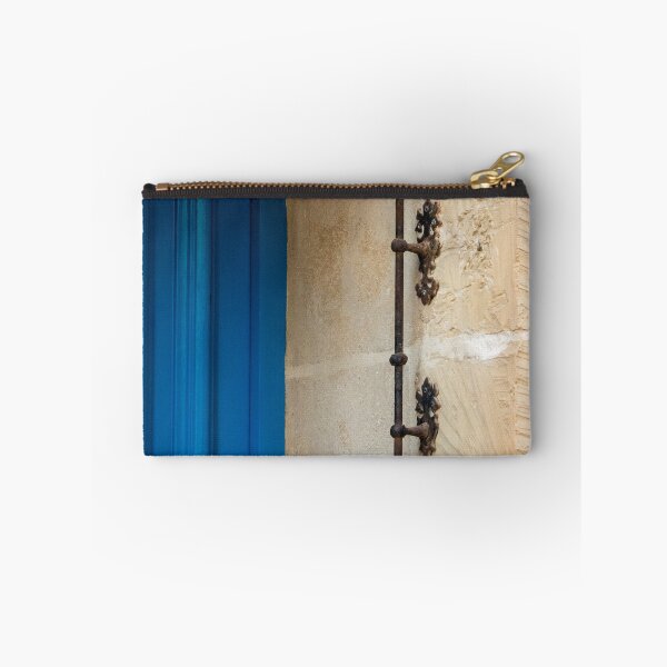 Item preview, Blue Door With Antique Iron Latch And Ornate Handle On Stone Exterior Entrance designed and sold by Nmallia.