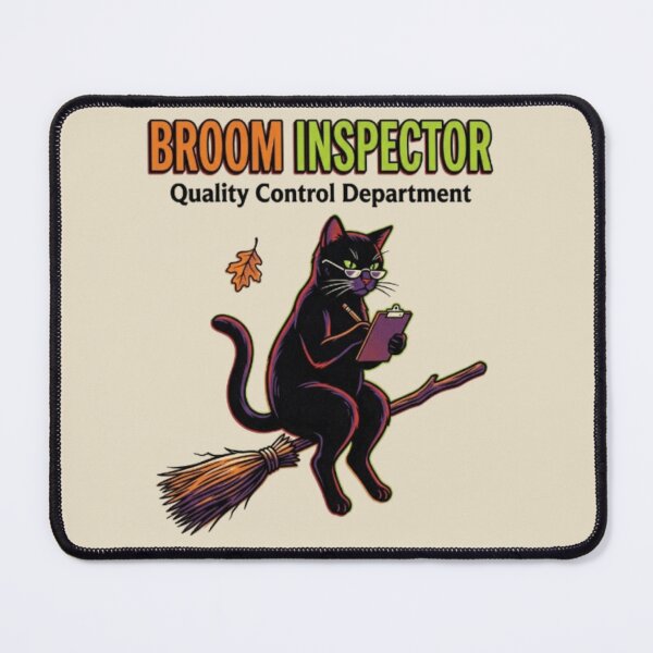 Item preview, Broom Inspector Black Cat Witchy Cat Mom Gift, Funny Halloween Cat Crewneck, Spooky Season Cat Lover  designed and sold by FurRealStudioCo.