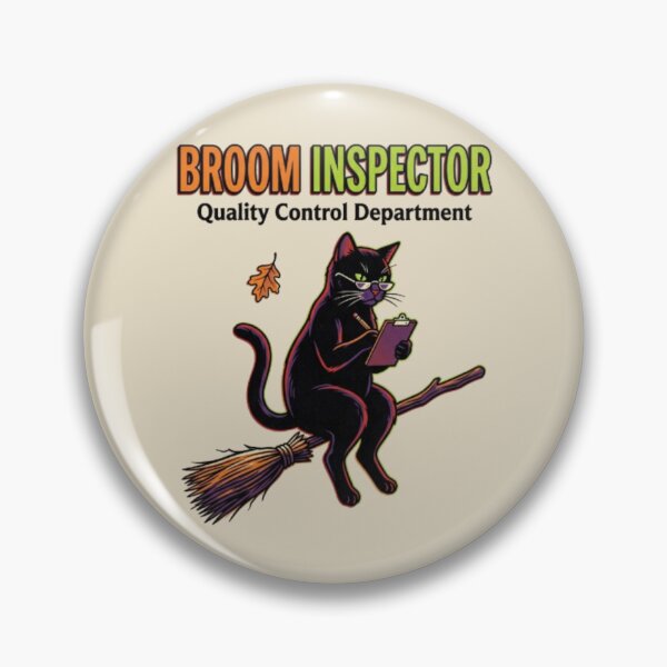 Item preview, Broom Inspector Black Cat Witchy Cat Mom Gift, Funny Halloween Cat Crewneck, Spooky Season Cat Lover  designed and sold by FurRealStudioCo.