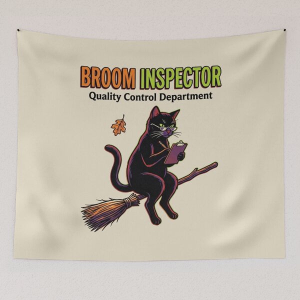 Item preview, Broom Inspector Black Cat Witchy Cat Mom Gift, Funny Halloween Cat Crewneck, Spooky Season Cat Lover  designed and sold by FurRealStudioCo.