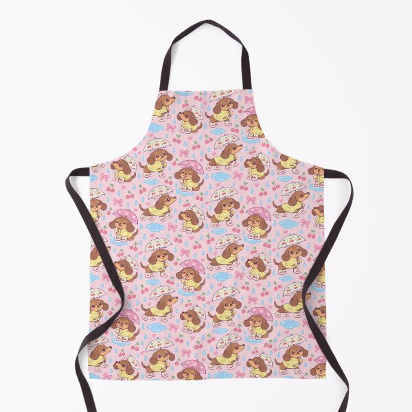 Item preview, Kawaii Dachshund Rainy Day Pattern with Cherry Rain Boots and Pink Umbrellas designed and sold by Soft Berry Studio.