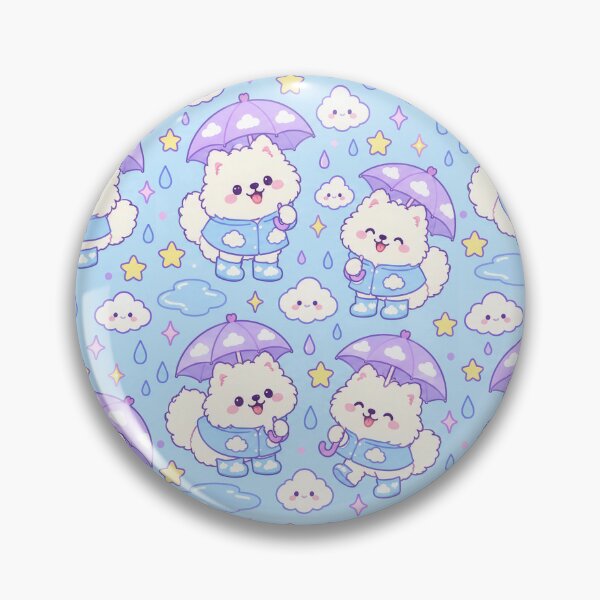 Item preview, Kawaii Samoyed Rainy Day Pattern with Cloud Rain Boots and Lavender Umbrellas designed and sold by Soft Berry Studio.