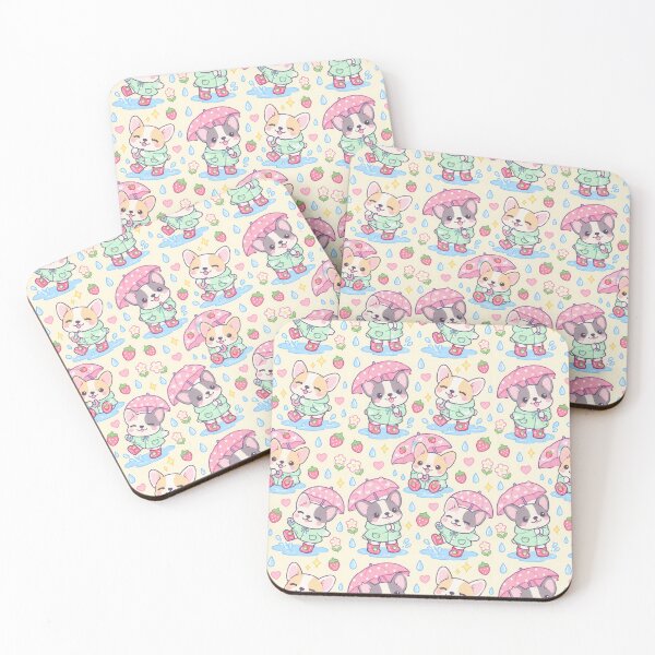 Item preview, Kawaii French Bulldog Rainy Day Pattern with Strawberry Rain Boots designed and sold by Soft Berry Studio.