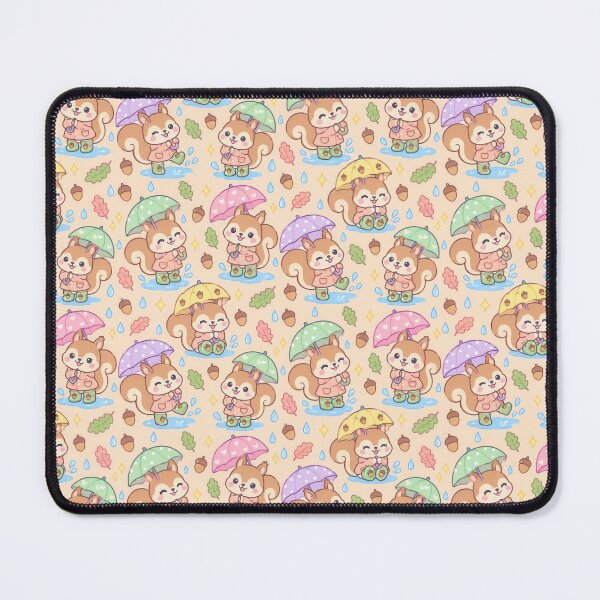 Item preview, Kawaii Squirrel Rainy Day Pattern with Acorn Rain Boots and Pastel Umbrellas designed and sold by Soft Berry Studio.