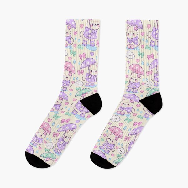 Item preview, Kawaii Alpaca Rainy Day Pattern with Flower Rain Boots and Pastel Umbrellas designed and sold by Soft Berry Studio.