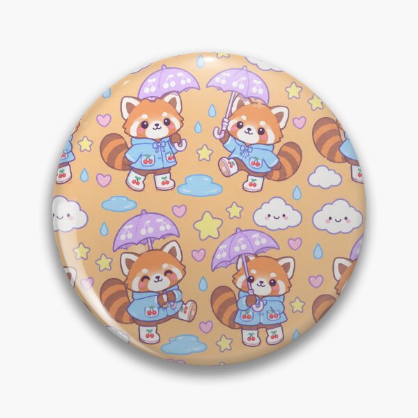 Item preview, Kawaii Red Panda Rainy Day Pattern with Cherry Rain Boots and Lavender Umbrellas designed and sold by Soft Berry Studio.