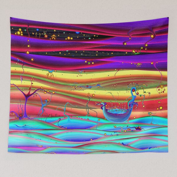 Item preview, Psychedelic Rainbow Sky with Glowing Orbs and Cosmic Love – Visionary Dreamscape Art for Dopamine Decor designed and sold by Ofir mor.