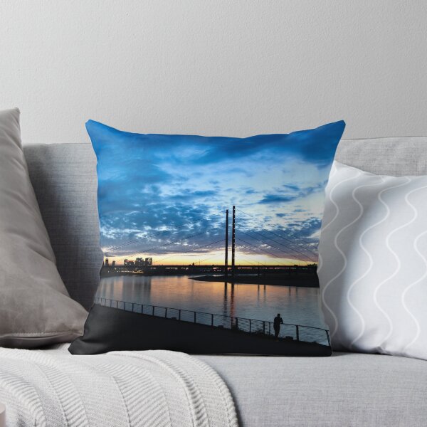 Item preview, Düsseldorf skyline at sunset with sun reflection and clouds. designed and sold by Your Happy Life.