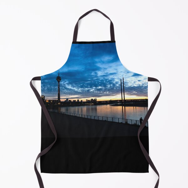 Item preview, Düsseldorf skyline at sunset with sun reflection and clouds. designed and sold by Your Happy Life.