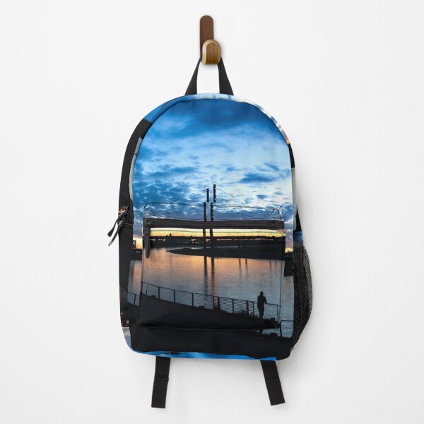 Item preview, Düsseldorf skyline at sunset with sun reflection and clouds. designed and sold by Your Happy Life.