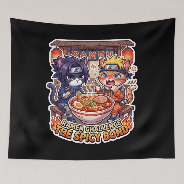 Item preview, Ramen Challenge The Spicy Bond Anime Ninja Cats Graphic Art designed and sold by CuteKats.