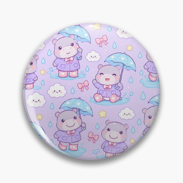 Item preview, Kawaii Rainy Day Hippo Pattern with Heart Rain Boots and Blue Umbrellas designed and sold by Soft Berry Studio.