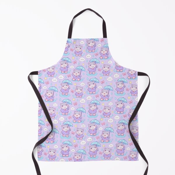 Item preview, Kawaii Rainy Day Hippo Pattern with Heart Rain Boots and Blue Umbrellas designed and sold by Soft Berry Studio.