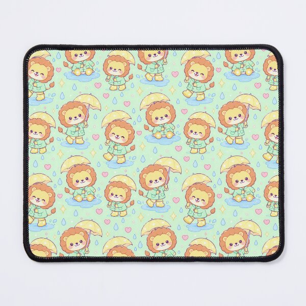 Item preview, Kawaii Rainy Day Lion Pattern with Star Rain Boots and Yellow Umbrellas designed and sold by Soft Berry Studio.