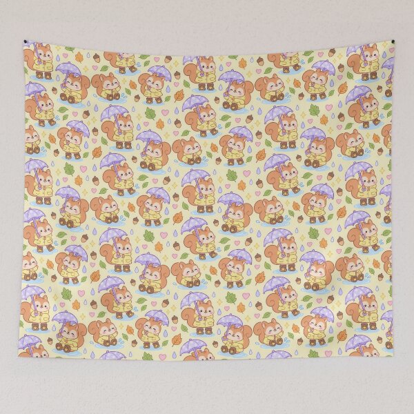 Item preview, Kawaii Rainy Day Squirrel Pattern with Acorn Rain Boots and Lavender Umbrellas designed and sold by Soft Berry Studio.