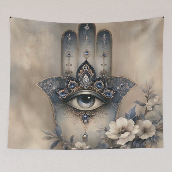 Item preview, Celestial Pearl and Sapphire Hamsa designed and sold by bloorose.