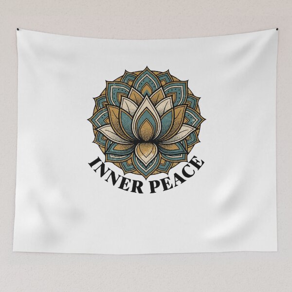 Item preview, Vintage Mandala Lotus Flower with Inner Peace Quote - Bold Neo-Traditional Tattoo Flash - Spiritual Zen Vector Art designed and sold by cannsuh.