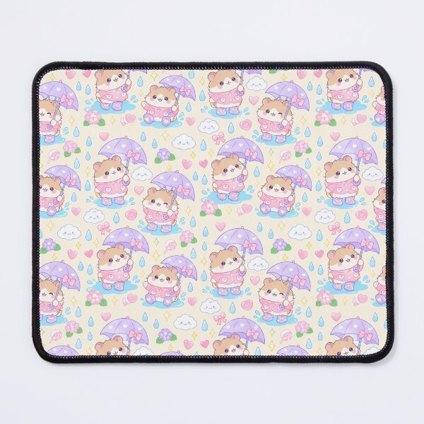 Item preview, Kawaii Rainy Day Hamster Pattern with Bow Rain Boots and Lavender Umbrellas designed and sold by Soft Berry Studio.